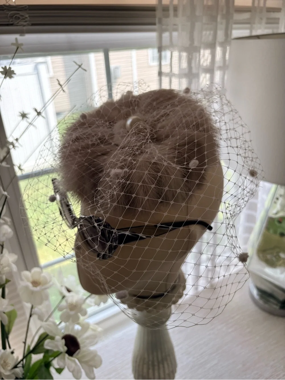 VTG Mink Fur Mesh Veil Fascinator Hat